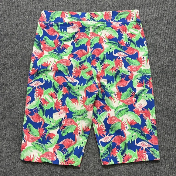 Casey Key Womens Bermuda Shorts Large Multicolor Flamingo Print Pull On Mid Rise - Picture 8 of 9
